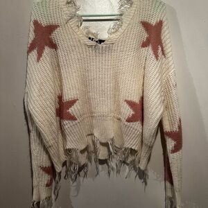 Polly & Esther Cream and Pink Star Sweater